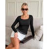 MEROKEETY Womens Long Sleeve Lace Trim Tops 2026 Cute Scoop Neck Going Out | Fitted shirts, Ribbed Knit Stretchy Blouses, Button Basic Tees, Trendy Y2K Outfits, Fall Fashion, Layering Winter Clothing(Black)