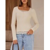 MEROKEETY Womens Long Sleeve Lace Trim Tops 2026 Cute Scoop Neck Going Out | Fitted shirts, Ribbed Knit Stretchy Blouses, Button Basic Tees, Trendy Y2K Outfits, Fall Fashion, Layering Winter Clothing(Apricot)