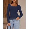 MEROKEETY Womens Long Sleeve Lace Trim Tops 2026 Cute Scoop Neck Going Out | Fitted shirts, Ribbed Knit Stretchy Blouses, Button Basic Tees, Trendy Y2K Outfits, Fall Fashion, Layering Winter Clothing(Navy)