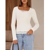 MEROKEETY Womens Long Sleeve Lace Trim Tops 2026 Cute Scoop Neck Going Out | Fitted shirts, Ribbed Knit Stretchy Blouses, Button Basic Tees, Trendy Y2K Outfits, Fall Fashion, Layering Winter Clothing(White)