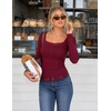 MEROKEETY Womens Long Sleeve Lace Trim Tops 2026 Cute Scoop Neck Going Out | Fitted shirts, Ribbed Knit Stretchy Blouses, Button Basic Tees, Trendy Y2K Outfits, Fall Fashion, Layering Winter Clothing(Wine Red)