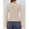 MEROKEETY Women’s Long Sleeve Peplum Shirts 2026 Dressy Fall Casual Tops | Ruched Waist, Crew Neckline, Flared Sleeves, Slim Fit, Business Casual, Work Office Outfit, Going Out, Elegant Trendy Blouses(Apricot)