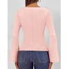 MEROKEETY Women’s Long Sleeve Peplum Shirts 2026 Dressy Fall Casual Tops | Ruched Waist, Crew Neckline, Flared Sleeves, Slim Fit, Business Casual, Work Office Outfit, Going Out, Elegant Trendy Blouses(Pink)
