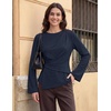 MEROKEETY Women’s Long Sleeve Peplum Shirts 2026 Dressy Fall Casual Tops | Ruched Waist, Crew Neckline, Flared Sleeves, Slim Fit, Business Casual, Work Office Outfit, Going Out, Elegant Trendy Blouses(Navy)