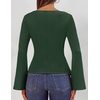 MEROKEETY Women’s Long Sleeve Peplum Shirts 2026 Dressy Fall Casual Tops | Ruched Waist, Crew Neckline, Flared Sleeves, Slim Fit, Business Casual, Work Office Outfit, Going Out, Elegant Trendy Blouses(Darkgreen)
