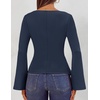 MEROKEETY Women’s Long Sleeve Peplum Shirts 2026 Dressy Fall Casual Tops | Ruched Waist, Crew Neckline, Flared Sleeves, Slim Fit, Business Casual, Work Office Outfit, Going Out, Elegant Trendy Blouses(Navy)