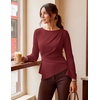 MEROKEETY Women’s Long Sleeve Peplum Shirts 2026 Dressy Fall Casual Tops | Ruched Waist, Crew Neckline, Flared Sleeves, Slim Fit, Business Casual, Work Office Outfit, Going Out, Elegant Trendy Blouses(Wine)