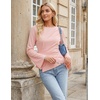 MEROKEETY Women’s Long Sleeve Peplum Shirts 2026 Dressy Fall Casual Tops | Ruched Waist, Crew Neckline, Flared Sleeves, Slim Fit, Business Casual, Work Office Outfit, Going Out, Elegant Trendy Blouses(Pink)