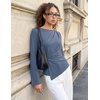 MEROKEETY Women’s Long Sleeve Peplum Shirts 2026 Dressy Fall Casual Tops | Ruched Waist, Crew Neckline, Flared Sleeves, Slim Fit, Business Casual, Work Office Outfit, Going Out, Elegant Trendy Blouses(Dustyblue)