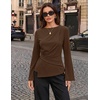 MEROKEETY Women’s Long Sleeve Peplum Shirts 2026 Dressy Fall Casual Tops | Ruched Waist, Crew Neckline, Flared Sleeves, Slim Fit, Business Casual, Work Office Outfit, Going Out, Elegant Trendy Blouses(Brown)