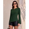 MEROKEETY Women’s Long Sleeve Peplum Shirts 2026 Dressy Fall Casual Tops | Ruched Waist, Crew Neckline, Flared Sleeves, Slim Fit, Business Casual, Work Office Outfit, Going Out, Elegant Trendy Blouses(Darkgreen)