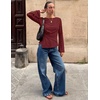 MEROKEETY Women’s Long Sleeve Peplum Shirts 2026 Dressy Fall Casual Tops | Ruched Waist, Crew Neckline, Flared Sleeves, Slim Fit, Business Casual, Work Office Outfit, Going Out, Elegant Trendy Blouses(Wine)
