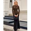 MEROKEETY Women’s Long Sleeve Peplum Shirts 2026 Dressy Fall Casual Tops | Ruched Waist, Crew Neckline, Flared Sleeves, Slim Fit, Business Casual, Work Office Outfit, Going Out, Elegant Trendy Blouses(Brown)