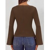 MEROKEETY Women’s Long Sleeve Peplum Shirts 2026 Dressy Fall Casual Tops | Ruched Waist, Crew Neckline, Flared Sleeves, Slim Fit, Business Casual, Work Office Outfit, Going Out, Elegant Trendy Blouses(Brown)