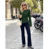 MEROKEETY Women’s Long Sleeve Peplum Shirts 2026 Dressy Fall Casual Tops | Ruched Waist, Crew Neckline, Flared Sleeves, Slim Fit, Business Casual, Work Office Outfit, Going Out, Elegant Trendy Blouses(Darkgreen)