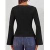 MEROKEETY Women’s Long Sleeve Peplum Shirts 2026 Dressy Fall Casual Tops | Ruched Waist, Crew Neckline, Flared Sleeves, Slim Fit, Business Casual, Work Office Outfit, Going Out, Elegant Trendy Blouses(Black)