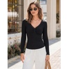 MEROKEETY Women’s Long Sleeve V Neck Lace Trim Cute Tops | Ribbed Tshirt, Knit Henley Shirts, Ruched Fitted Going Out Blouses, Trendy Y2K Outfits, Fall Fashion Layering Clothing(Black)