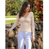 MEROKEETY Women’s Long Sleeve V Neck Lace Trim Cute Tops | Ribbed Tshirt, Knit Henley Shirts, Ruched Fitted Going Out Blouses, Trendy Y2K Outfits, Fall Fashion Layering Clothing(Sand)