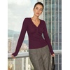 MEROKEETY Women’s Long Sleeve V Neck Lace Trim Cute Tops | Ribbed Tshirt, Knit Henley Shirts, Ruched Fitted Going Out Blouses, Trendy Y2K Outfits, Fall Fashion Layering Clothing(Burgundy)