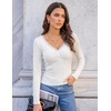 MEROKEETY Women’s Long Sleeve V Neck Lace Trim Cute Tops | Ribbed Tshirt, Knit Henley Shirts, Ruched Fitted Going Out Blouses, Trendy Y2K Outfits, Fall Fashion Layering Clothing(White)