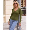 MEROKEETY Women’s Long Sleeve V Neck Lace Trim Cute Tops | Ribbed Tshirt, Knit Henley Shirts, Ruched Fitted Going Out Blouses, Trendy Y2K Outfits, Fall Fashion Layering Clothing(Army Green)