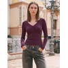 MEROKEETY Women’s Long Sleeve V Neck Lace Trim Cute Tops | Ribbed Tshirt, Knit Henley Shirts, Ruched Fitted Going Out Blouses, Trendy Y2K Outfits, Fall Fashion Layering Clothing(Burgundy)