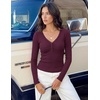 MEROKEETY Women’s Long Sleeve V Neck Lace Trim Cute Tops | Ribbed Tshirt, Knit Henley Shirts, Ruched Fitted Going Out Blouses, Trendy Y2K Outfits, Fall Fashion Layering Clothing(Burgundy)