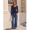 MEROKEETY Women’s Long Sleeve V Neck Lace Trim Cute Tops | Ribbed Tshirt, Knit Henley Shirts, Ruched Fitted Going Out Blouses, Trendy Y2K Outfits, Fall Fashion Layering Clothing(Navy)