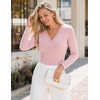 MEROKEETY Women’s Long Sleeve V Neck Lace Trim Cute Tops | Ribbed Tshirt, Knit Henley Shirts, Ruched Fitted Going Out Blouses, Trendy Y2K Outfits, Fall Fashion Layering Clothing(Pink)