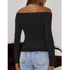 MEROKEETY Women’s Off The Shoulder Long Sleeve Lace Tops | Slim Fitted Shirts, Going Out Tops, 2026 Fall Fashion, Cute, Y2k, Stretchy Fabric, Solid Color Lightweight Floral Knit Tee(Black)