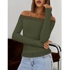 MEROKEETY Women’s Off The Shoulder Long Sleeve Lace Tops | Slim Fitted Shirts, Going Out Tops, 2026 Fall Fashion, Cute, Y2k, Stretchy Fabric, Solid Color Lightweight Floral Knit Tee(Army)