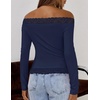 MEROKEETY Women’s Off The Shoulder Long Sleeve Lace Tops | Slim Fitted Shirts, Going Out Tops, 2026 Fall Fashion, Cute, Y2k, Stretchy Fabric, Solid Color Lightweight Floral Knit Tee(Navy)