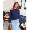 MEROKEETY Women’s Off The Shoulder Tops Long Sleeve Fall Going Out Shirts | One Shoulder, Cinched Waist, Loose Fit, 2026 Y2K Fashion, Cotton, Party, Date Night, Casual Shirts, Elegant Trendy Blouses(Navy)
