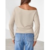 MEROKEETY Women’s Off The Shoulder Tops Long Sleeve Fall Going Out Shirts | One Shoulder, Cinched Waist, Loose Fit, 2026 Y2K Fashion, Cotton, Party, Date Night, Casual Shirts, Elegant Trendy Blouses(Sand)