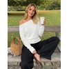 MEROKEETY Women’s Off The Shoulder Tops Long Sleeve Fall Going Out Shirts | One Shoulder, Cinched Waist, Loose Fit, 2026 Y2K Fashion, Cotton, Party, Date Night, Casual Shirts, Elegant Trendy Blouses(White)