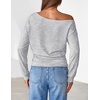 MEROKEETY Women’s Off The Shoulder Tops Long Sleeve Fall Going Out Shirts | One Shoulder, Cinched Waist, Loose Fit, 2026 Y2K Fashion, Cotton, Party, Date Night, Casual Shirts, Elegant Trendy Blouses(Grey)