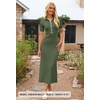 MEROKEETY Women’s Spring Summer Ribbed Maxi Dress 2026 Bodycon V Neck Button Short Sleeve Slim Fit Knit Sweater Dresses(Armygreen)