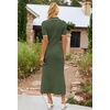 MEROKEETY Women’s Spring Summer Ribbed Maxi Dress 2026 Bodycon V Neck Button Short Sleeve Slim Fit Knit Sweater Dresses(Armygreen)