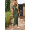 MEROKEETY Women’s Spring Summer Ribbed Maxi Dress 2026 Bodycon V Neck Button Short Sleeve Slim Fit Knit Sweater Dresses(Armygreen)