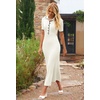 MEROKEETY Women’s Spring Summer Ribbed Maxi Dress 2026 Bodycon V Neck Button Short Sleeve Slim Fit Knit Sweater Dresses(Beige)