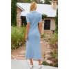 MEROKEETY Women’s Spring Summer Ribbed Maxi Dress 2026 Bodycon V Neck Button Short Sleeve Slim Fit Knit Sweater Dresses(Blue)