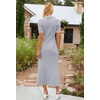 MEROKEETY Women’s Spring Summer Ribbed Maxi Dress 2026 Bodycon V Neck Button Short Sleeve Slim Fit Knit Sweater Dresses(Lightgrey)