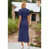 MEROKEETY Women’s Spring Summer Ribbed Maxi Dress 2026 Bodycon V Neck Button Short Sleeve Slim Fit Knit Sweater Dresses(Navy)