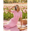 MEROKEETY Women’s Spring Summer Ribbed Maxi Dress 2026 Bodycon V Neck Button Short Sleeve Slim Fit Knit Sweater Dresses(Pink)