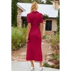 MEROKEETY Women’s Spring Summer Ribbed Maxi Dress 2026 Bodycon V Neck Button Short Sleeve Slim Fit Knit Sweater Dresses(Red)