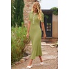 MEROKEETY Women’s Spring Summer Ribbed Maxi Dress 2026 Bodycon V Neck Button Short Sleeve Slim Fit Knit Sweater Dresses(Seagrass)