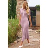 MEROKEETY Women’s Spring Summer Ribbed Maxi Dress 2026 Bodycon V Neck Button Short Sleeve Slim Fit Knit Sweater Dresses(Taro)