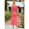 MEROKEETY Women’s Spring Summer Ribbed Maxi Dress 2026 Bodycon V Neck Button Short Sleeve Slim Fit Knit Sweater Dresses(Watermelon)