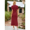 MEROKEETY Women’s Spring Summer Ribbed Maxi Dress 2026 Bodycon V Neck Button Short Sleeve Slim Fit Knit Sweater Dresses(Wine)