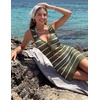 MEROKEETY Women’s Summer Swimsuit Coverup 2026 Bathing Suit Resort Wear Tie Front Crochet Knit Beach Vacation Cover Up Dress(Army Green)